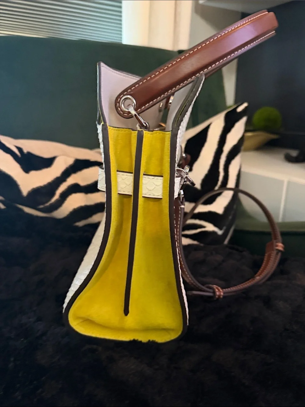 Small Tory Burch Lee Radziwill white Python-Embossed Top-Handle Bag.